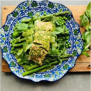 Salmon, asparagus, pea & cucumber salad