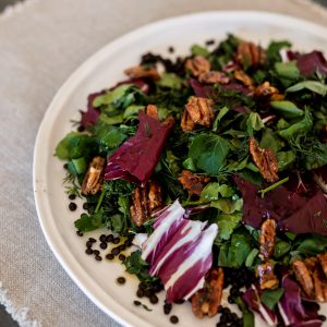 Lentils, radicchio and pecan with Manuka honey