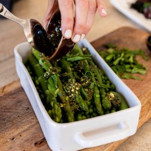 Asparagus & pea salad with minty pesto