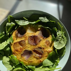 Roasted onion, pumpkin and goats cheese cake
