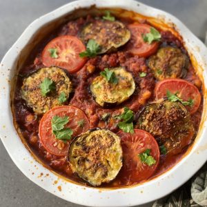 Eggplant, chickpea and tomato bake